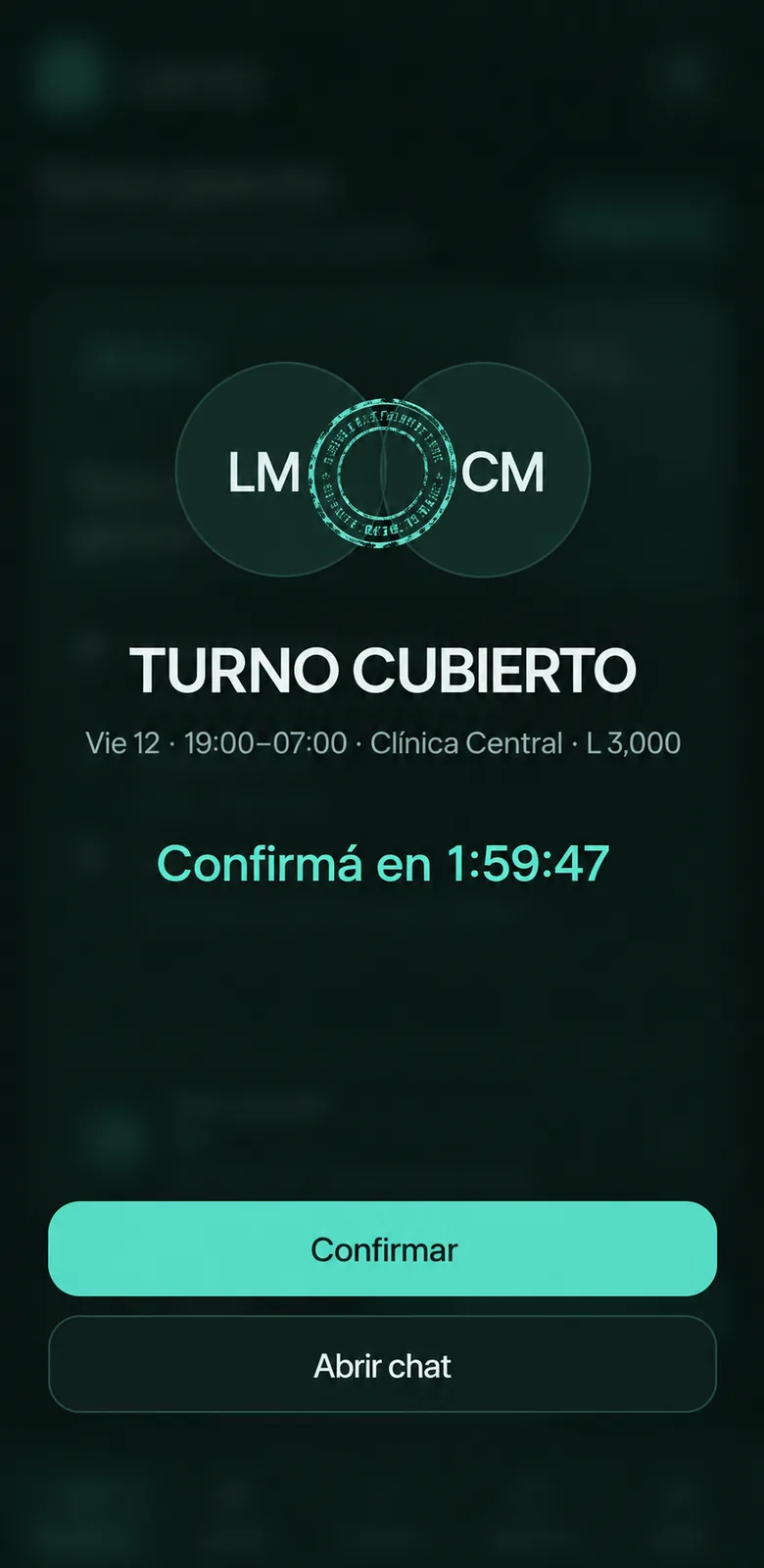 Pantalla del match con el sello de cobertura confirmada
