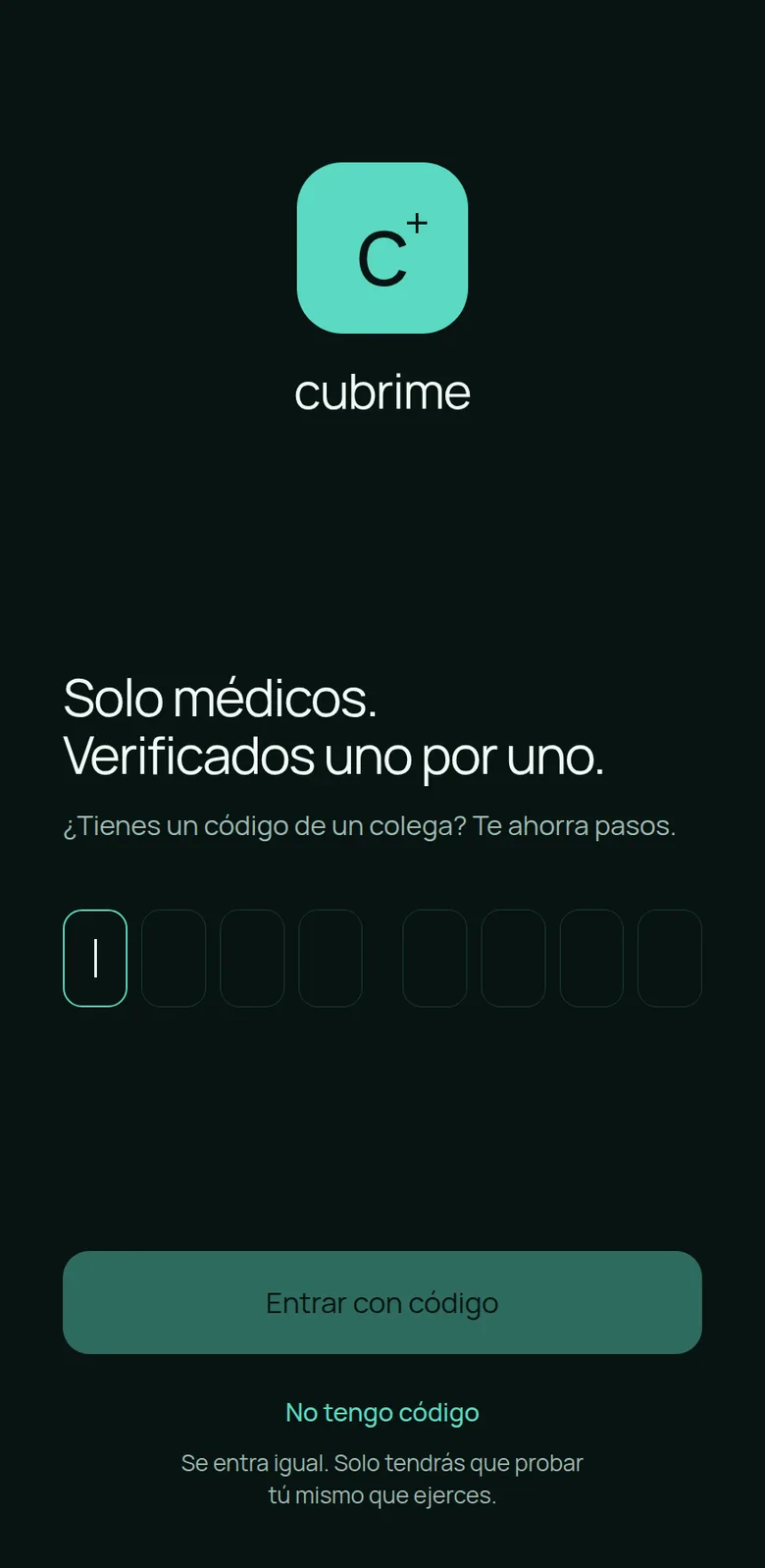 Pantalla de entrada donde se ingresa el código de invitación